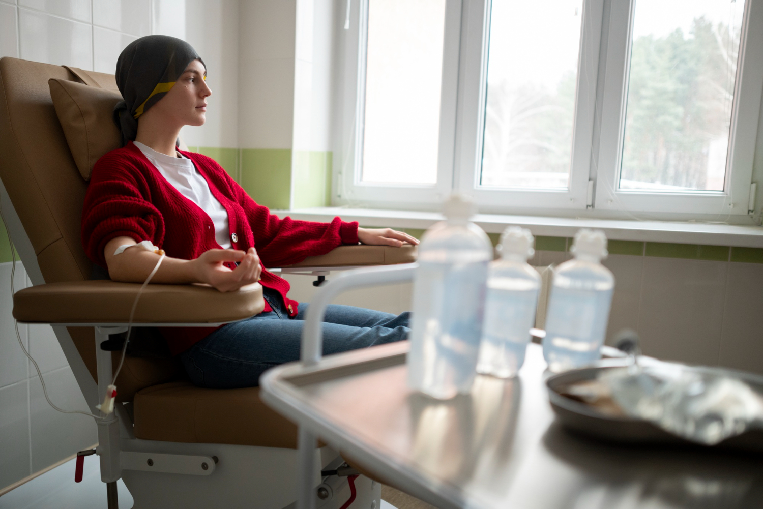 A woman getting IV treatment