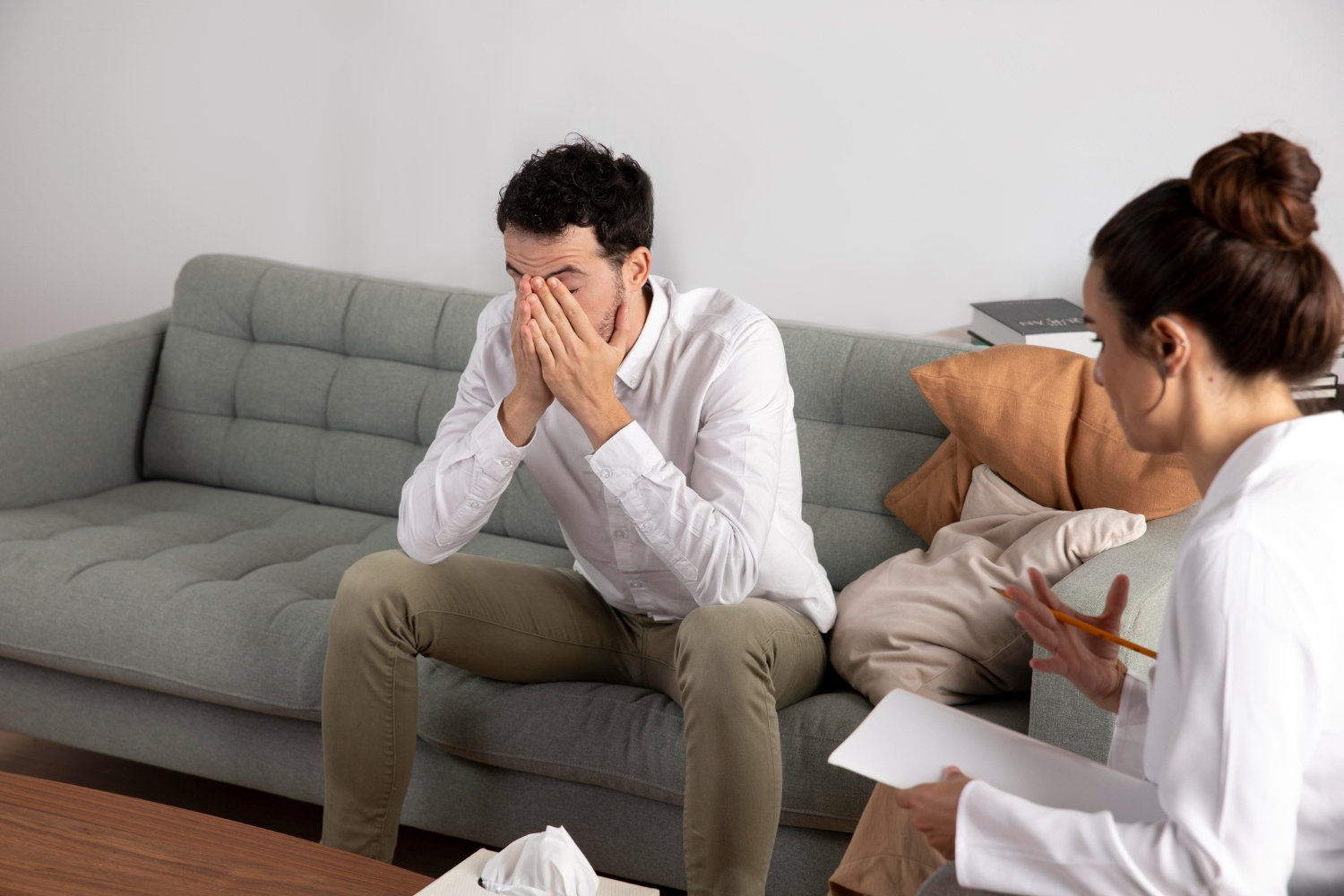 A man having anxiety consultation